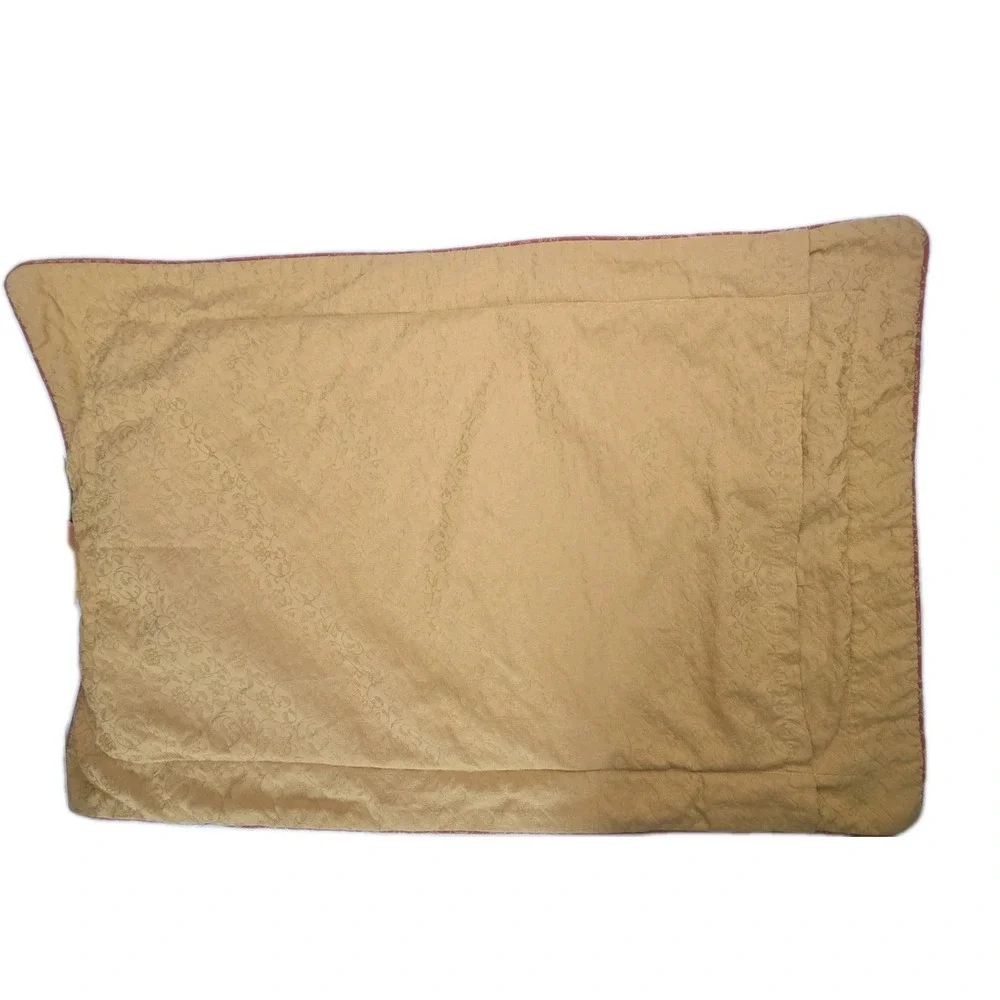 2 Vtg Waverly Tuscan Jacquard‎ Piped Trim Mustard Sage Rust King Pillow Shams